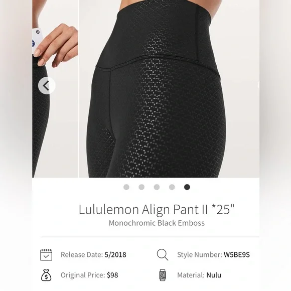 NEW!!!Align Tights llHigh Rise 25” Size 6. Monochromatic Emboss Black. B-3